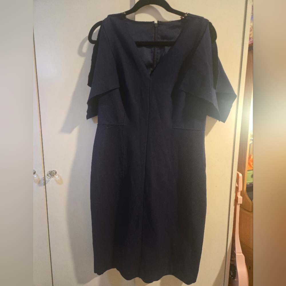 Elie Tahari Midnight Blue Cold Shoulder Midi Dress